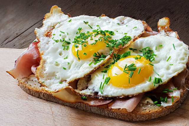 Ham, Egg, and Sprout Open-Faced Sandwich